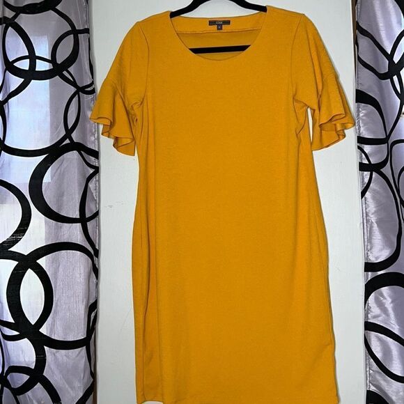 Code Shift Dress Autumn Yellow Ruffle Short Sleeves Knee Length size 14 - Picture 2 of 15